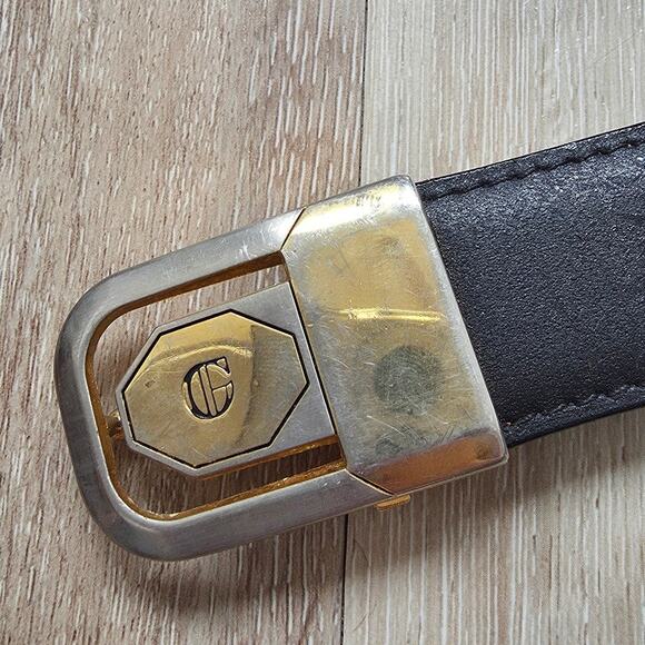 Vintage Gino Ferruzzi Mixed Metal Black Leather Belt One Size Minimalist Basic - Picture 2 of 8